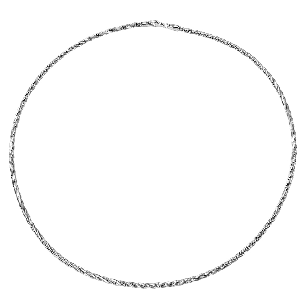 Women 3mm Rhodium Plated Silver Necklace Omega Spring Chain made in italy