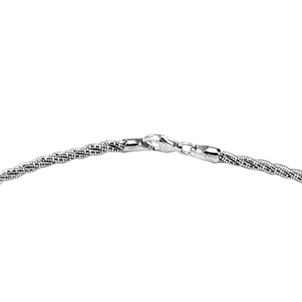 Women 3mm Rhodium Plated Silver Necklace Omega Spring Chain made in italy