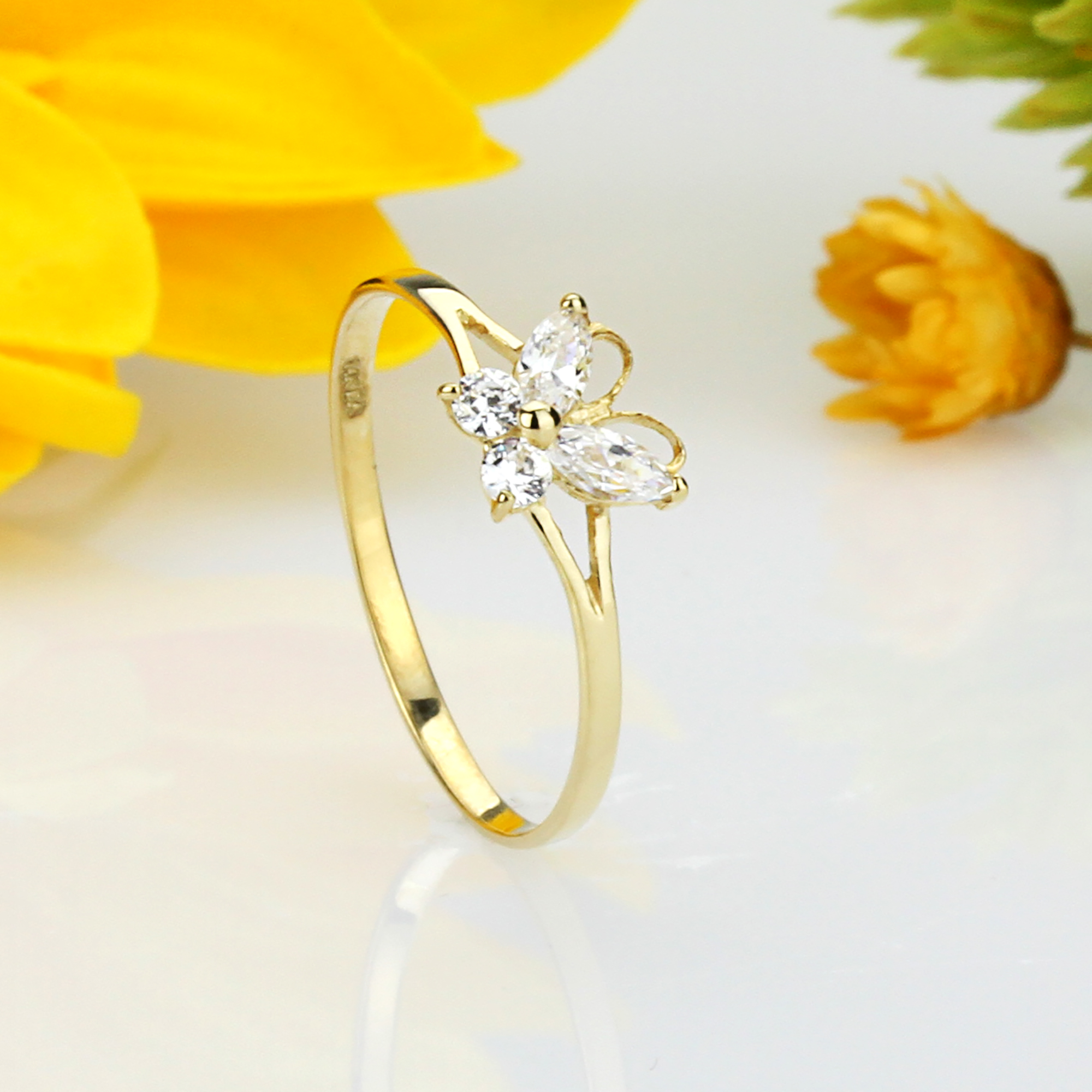 Women 14K Gold Ring Yellow Gold CZ Butterfly Ring eBay