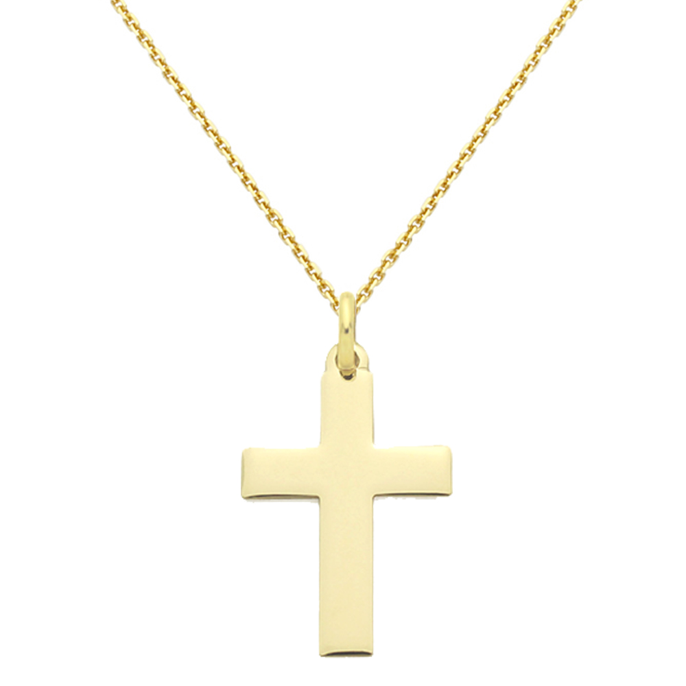 Men Women 14K Yellow Gold High Polished Classic Plain Cross Pendant