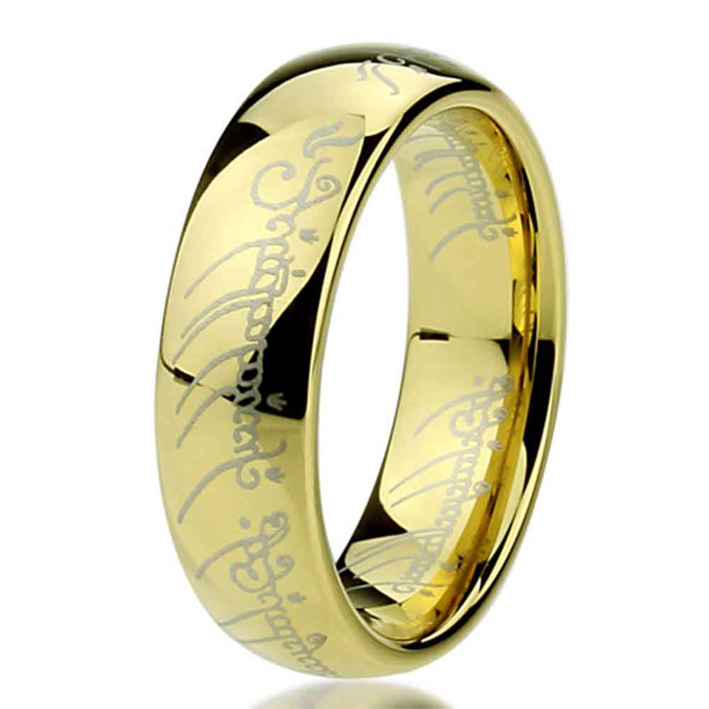 6mm Stainless Steel 316L Ring Laser Lord of Rings Yellow Color Band / Gift box