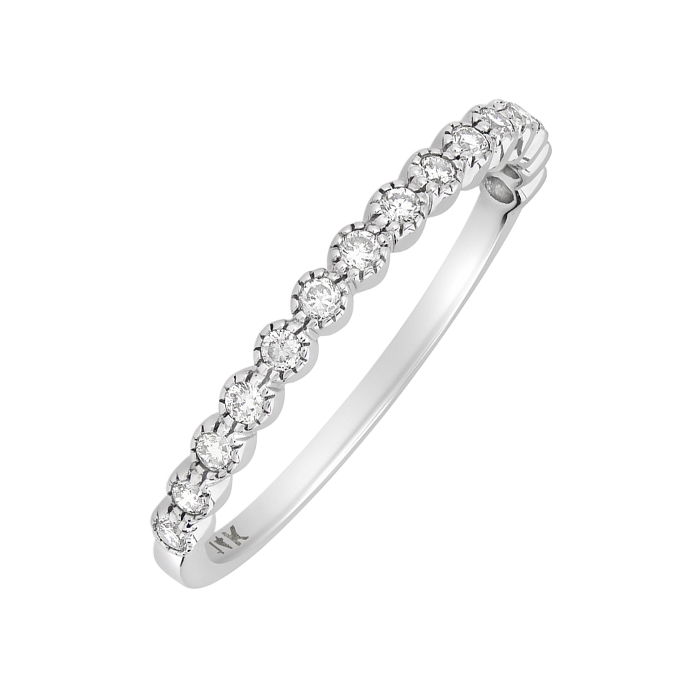 Women 2mm 14K White Gold Wedding 0.18ct Diamond Stackable Half Eternity ...