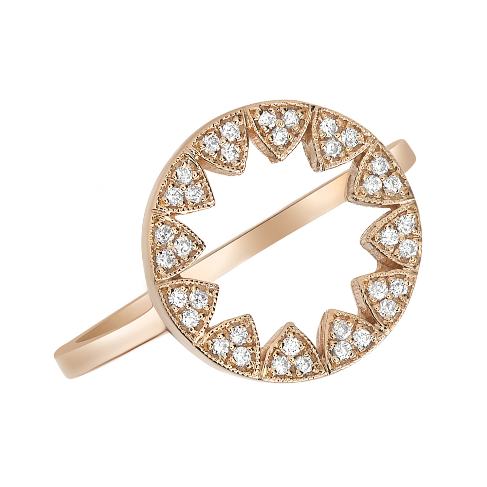 Women 12.5mm 14K Rose Gold Wedding Band 0.12 cttw Diamond Open Sun Design Ring
