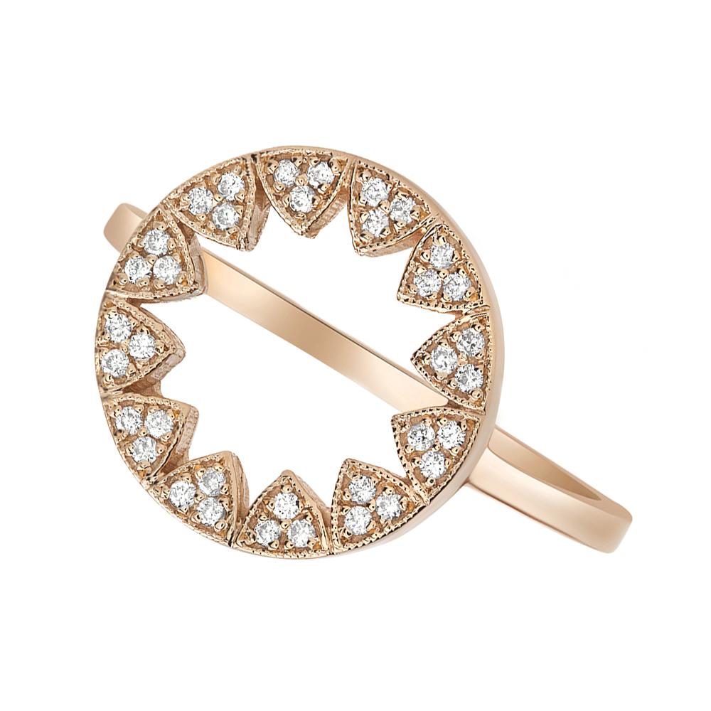 Women 12.5mm 14K Rose Gold Wedding Band 0.12 cttw Diamond Open Sun Design Ring