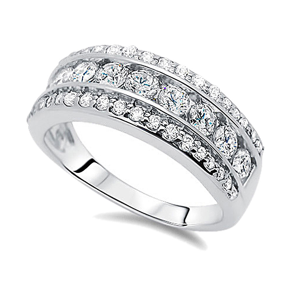 8mm Rhodium Plated Sterling Silver CZ Engagement Ring