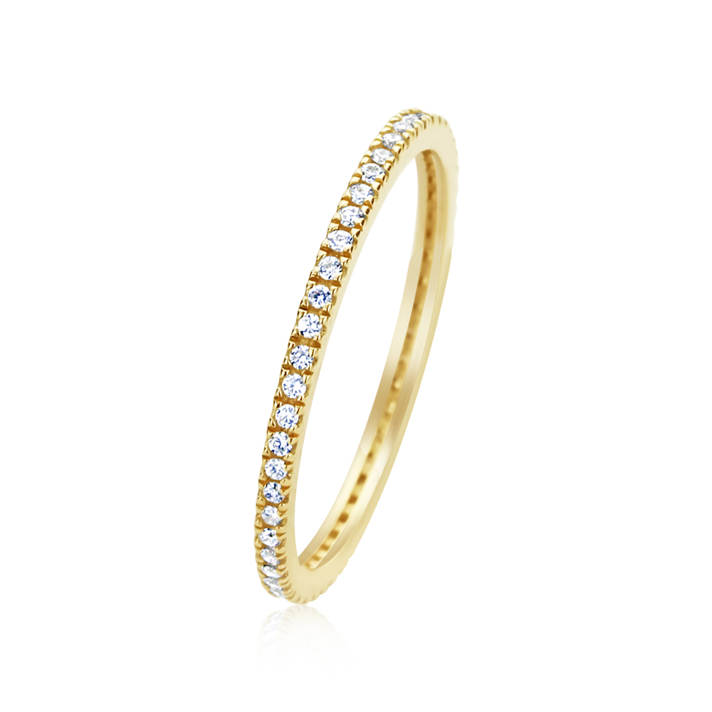 Women 1.25mm 14K Yellow Gold 0.16ct Diamond Stackable Ring Wedding Eternity Ring