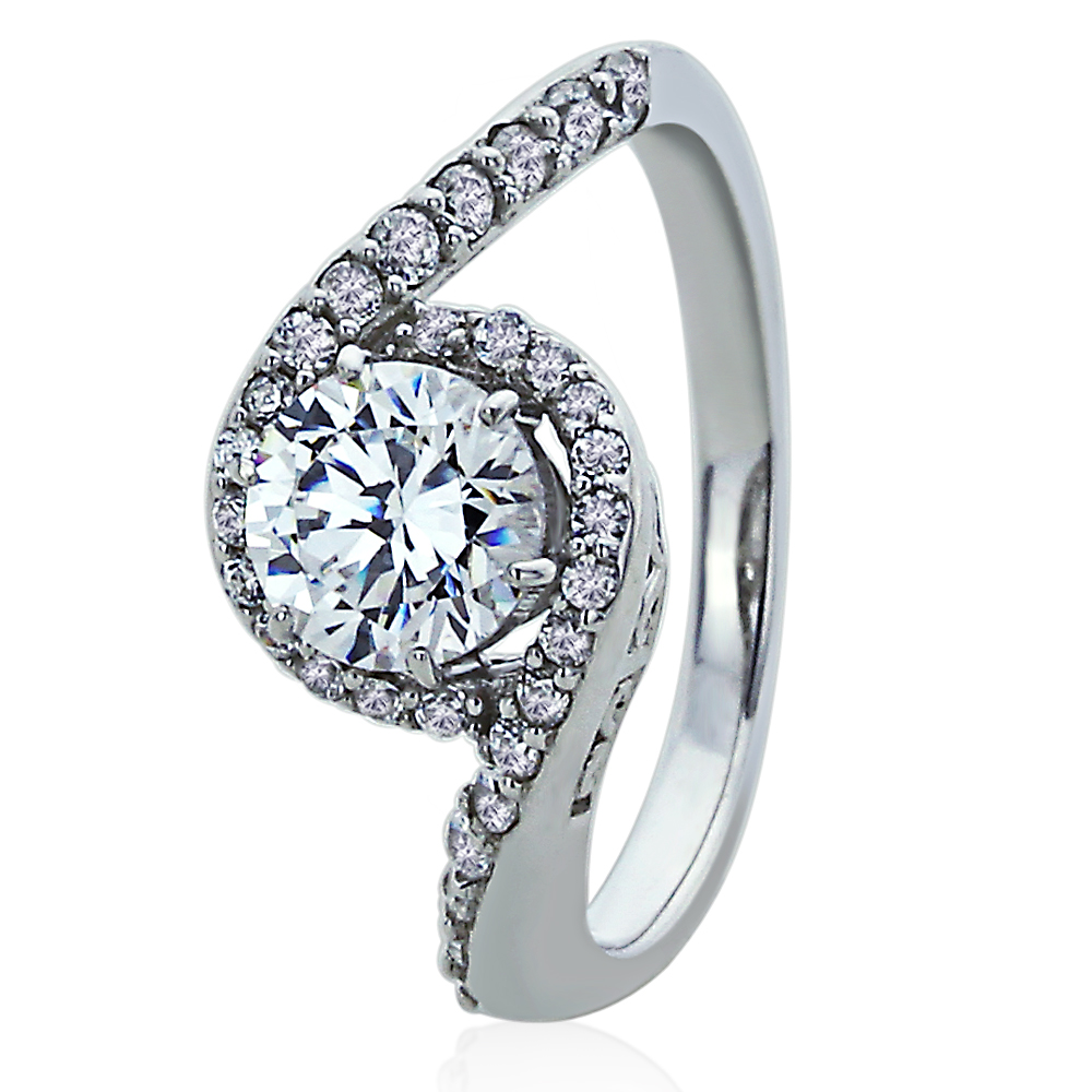 Women Sterling Silver Wedding Ring 1ct Round CZ Swirl Solitaire Engagement Ring