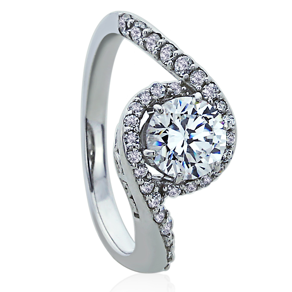 Women Sterling Silver Wedding Ring 1ct Round CZ Swirl Solitaire Engagement Ring
