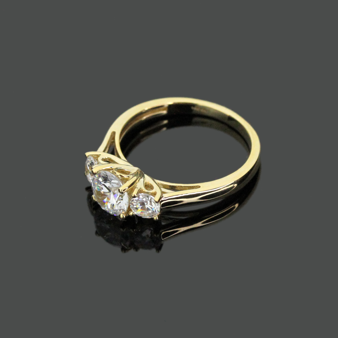 Womens Fine band 14K Yellow Gold 1ct CZ Three Stone Wedding Anniversary Ring