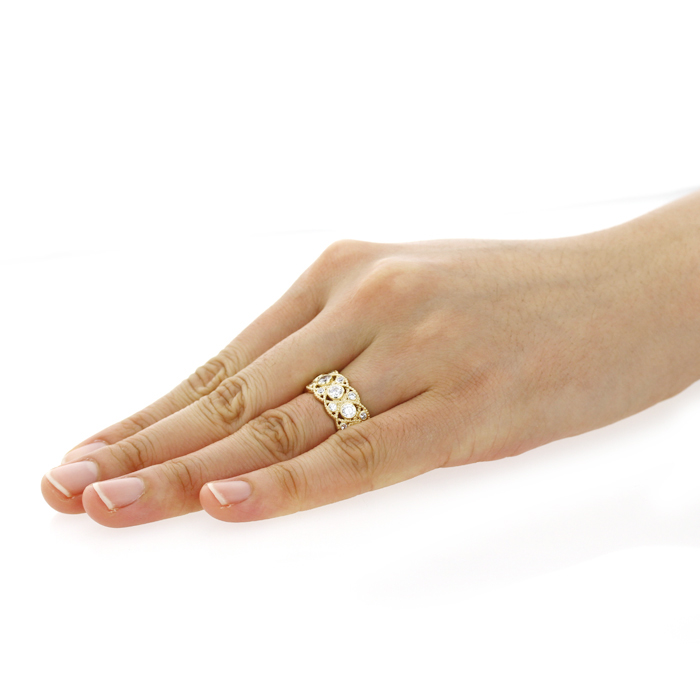 Women 9mm 14K Gold Vintage Round CZ Bezel Wedding Anniversary Eternity Ring