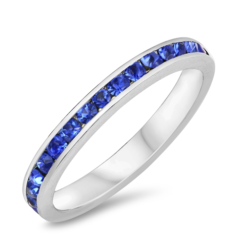925 Sterling Silver Channel Set Simulated Blue Sapphire CZ Stackable Ring 3MM