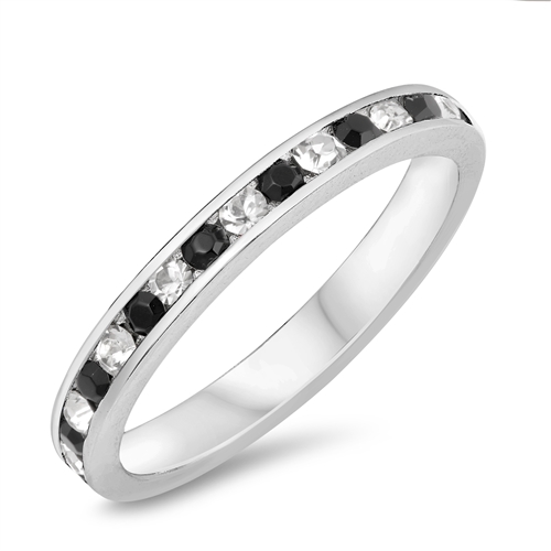 925 Sterling Silver Channel Set Black & White CZ Stackable Ring 3MM | eBay