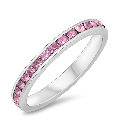 925 Sterling Silver Channel Set Pink CZ Stackable Ring 3MM