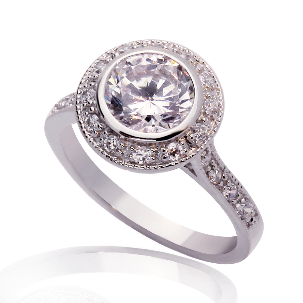 Women Sterling Silver Round CZ Bezel Set Solitaire ...