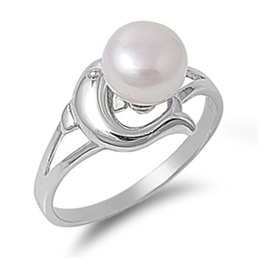 Fine Women 11mm 925 Silver Freshwater Cultured Pearl Dolphin Ladies Ring Band