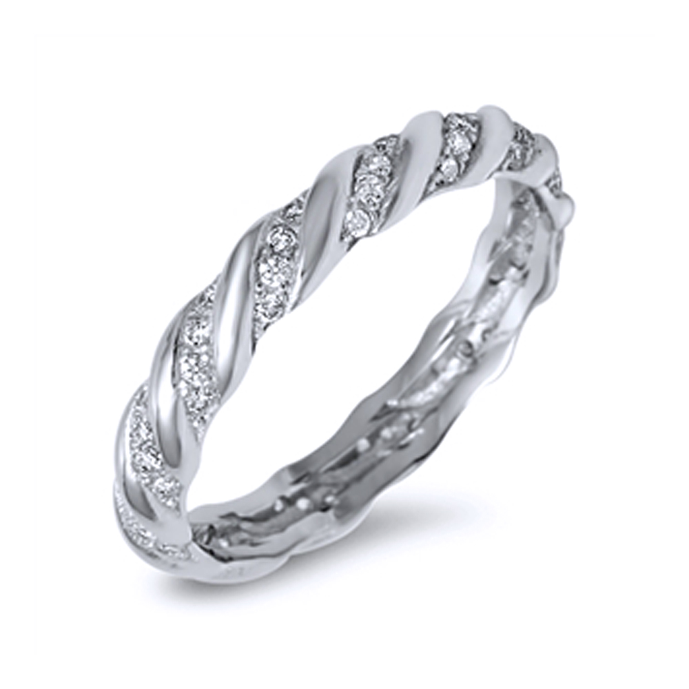 Women Sterling Silver Round CZ Twisted Band Anniversary Ring 4MM