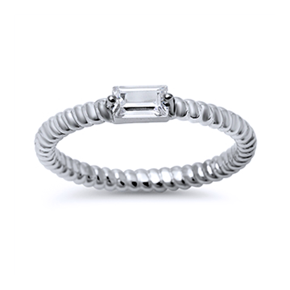 Women Sterling Silver Baguette CZ Stackable Band Anniversary Ring 4MM