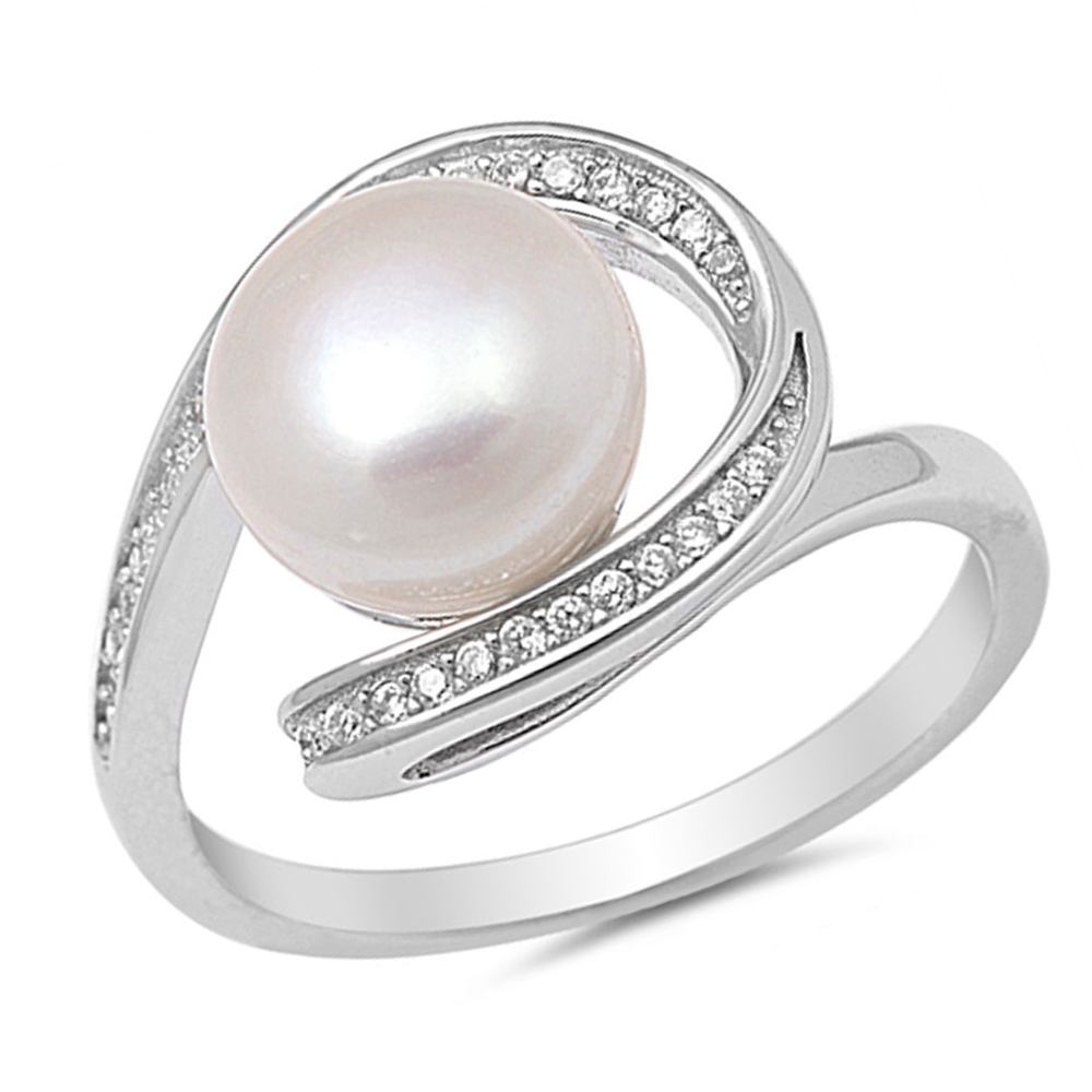 Fine Women 13mm 925 Silver Freshwater Cultured Pearl CZ