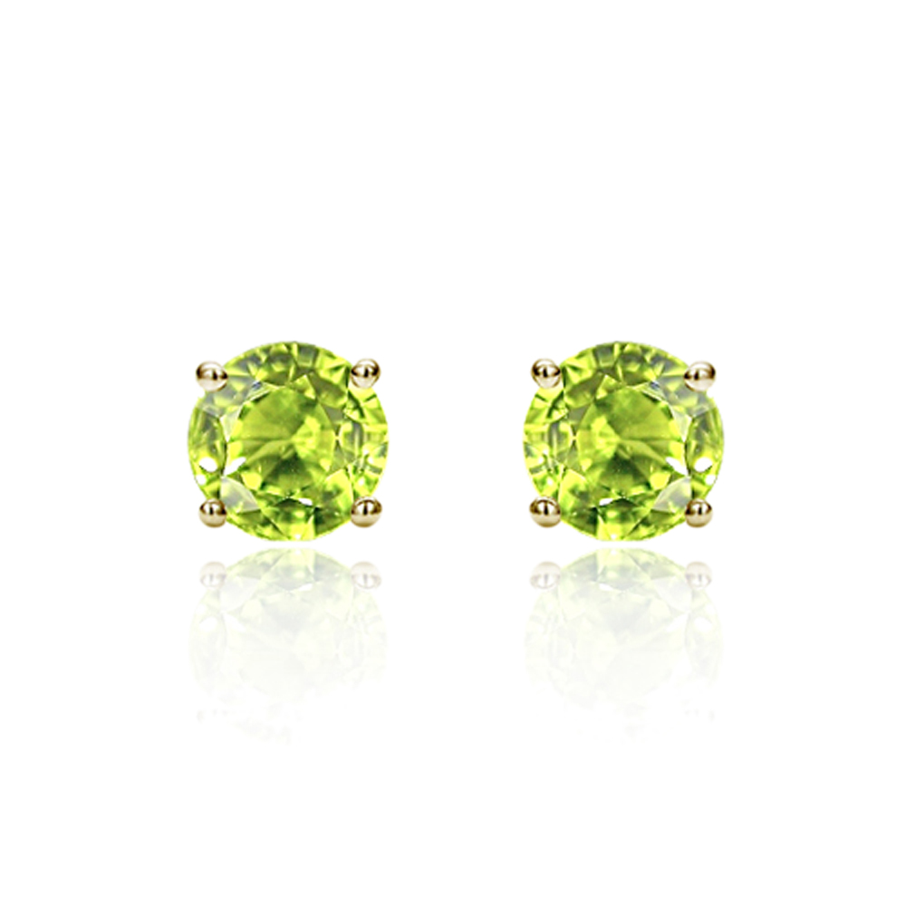 14K Yellow Gold 4mm Green Cubic CZ Prong Set Solitaire Screwback Stud Earrings