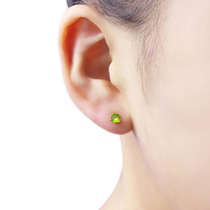 14K Yellow Gold 4mm Green Cubic CZ Prong Set Solitaire Screwback Stud Earrings