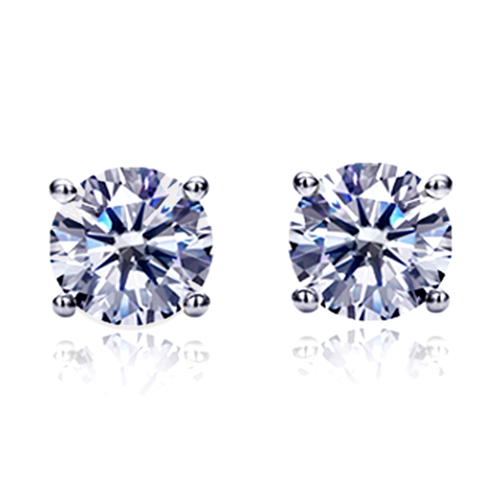 14K White Gold Round Cut Cubic Zirconia Basket Setting Solitaire Stud Earrings