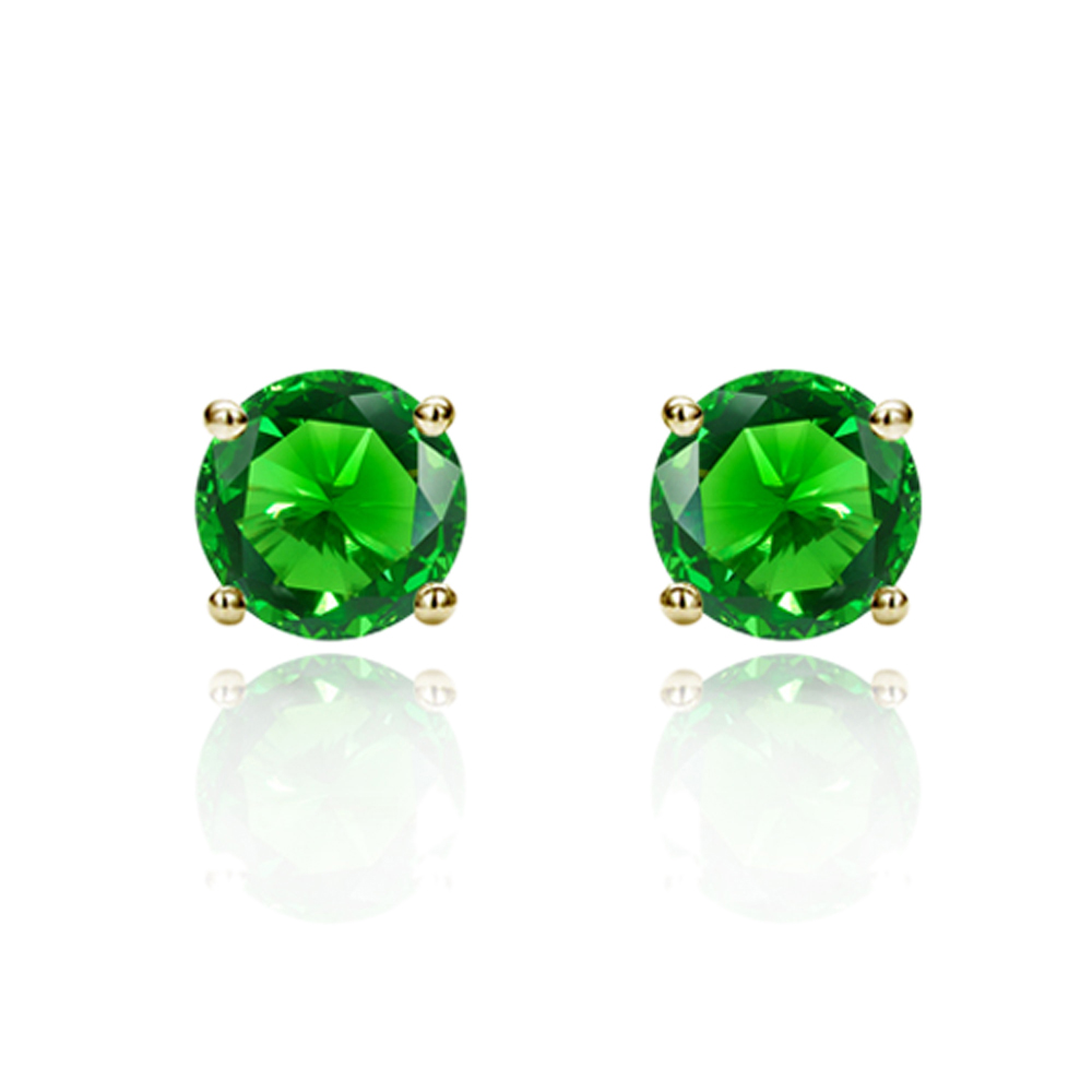 14K Yellow Gold 6mm Green Cubic CZ Prong Set Solitaire Screwback Stud Earrings