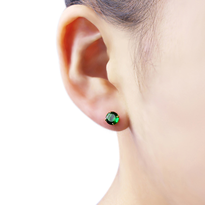 14K Yellow Gold 6mm Green Cubic CZ Prong Set Solitaire Screwback Stud Earrings