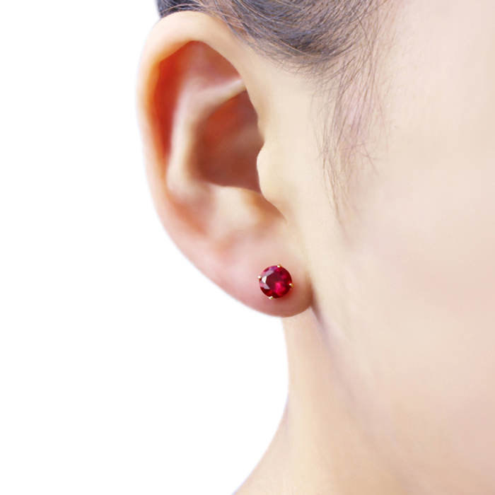 14K Yellow Gold 6mm Red Cubic CZ Prong Set Solitaire Screwback Stud Earrings