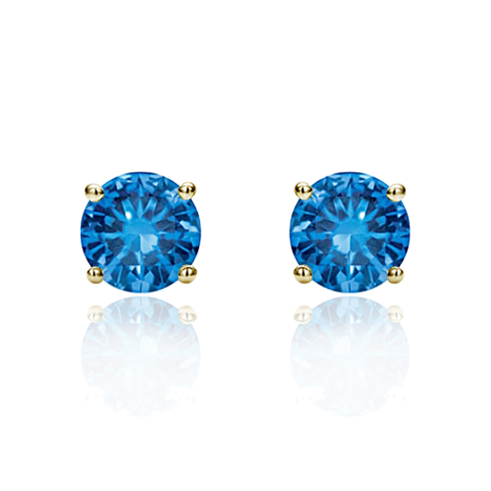 14K Yellow Gold 6mm Blue Cubic CZ Prong Set Solitaire Screwback Stud Earrings