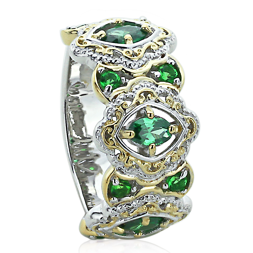 Women Silver 14K Gold Plated 2Tone Marquise Simulate Emerald CZ Anniversary Ring