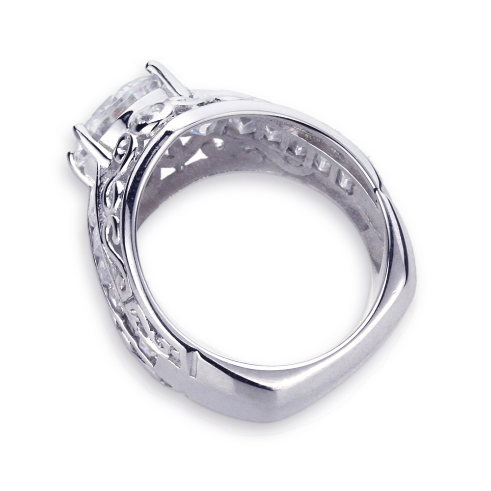 Women Silver 1.5ct Round CZ Baguette Accent Domed Wedding Engagement Ring