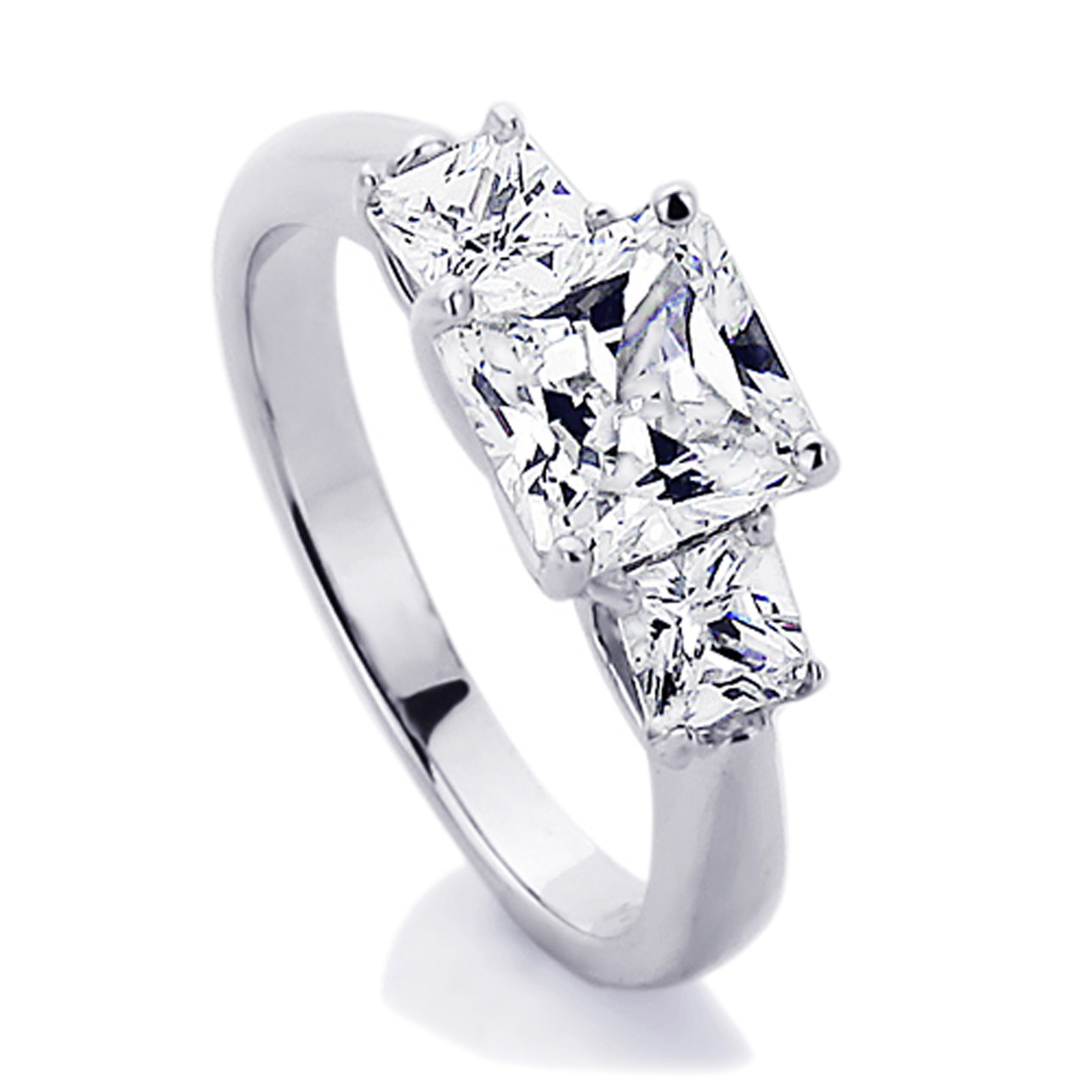 Women Sterling Silver 2ct Princess CZ Three Stone Wedding