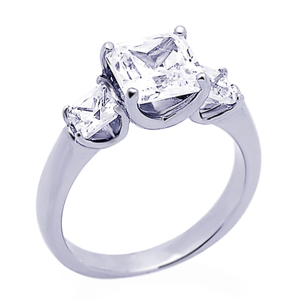 Women Sterling Silver 2ct Princess CZ Three Stone Wedding Anniversary Ring