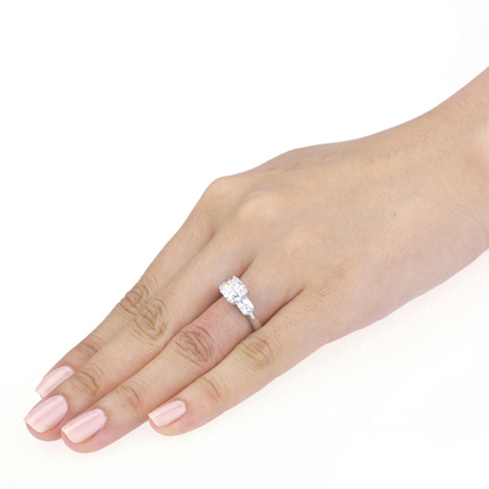 Women Sterling Silver 2ct Princess CZ Three Stone Wedding Anniversary Ring