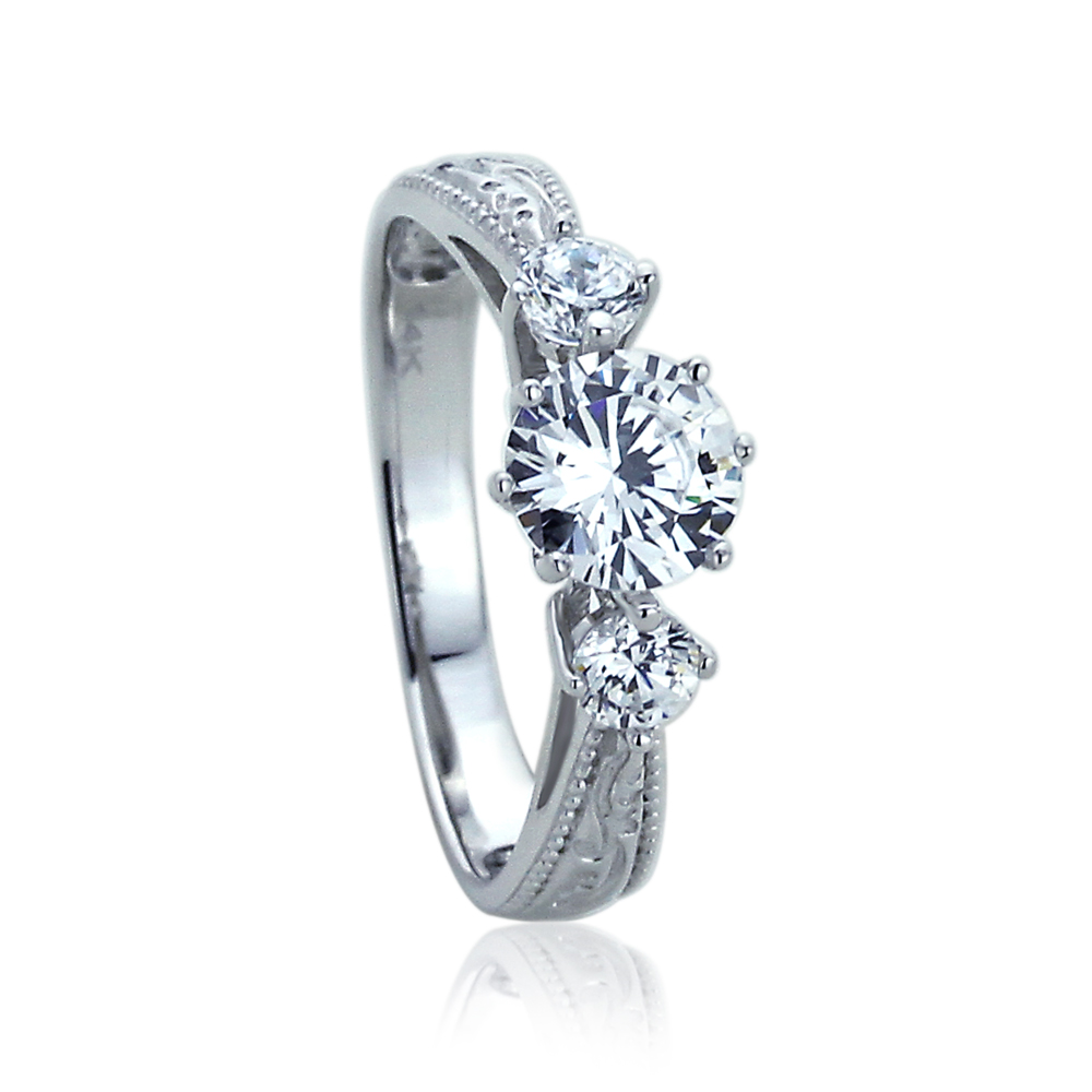 Women 7mm 14K White Gold Wedding Ring 1ct Round CZ Three Stone Anniversary Ring