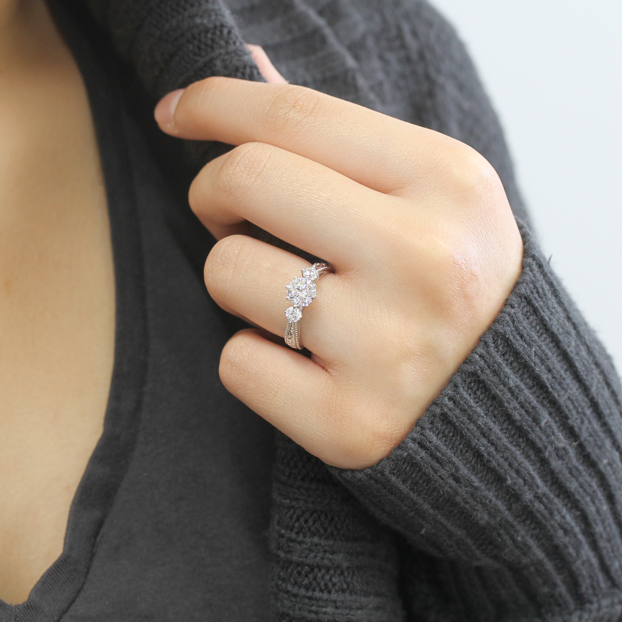 Women 7mm 14K White Gold Wedding Ring 1ct Round CZ Three Stone Anniversary Ring