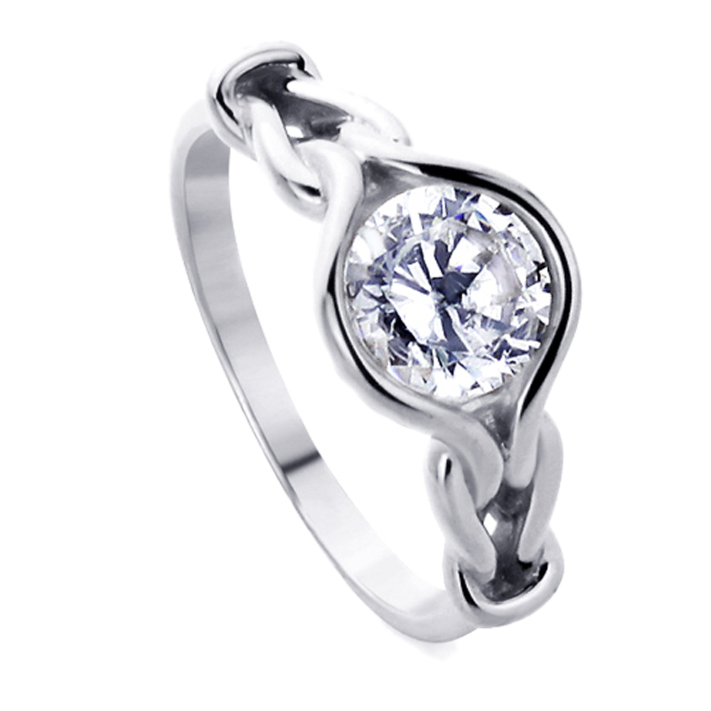 Women Silver 1.25ct CZ Solitaire Celtic Love Knot Band Wedding Engagement Ring