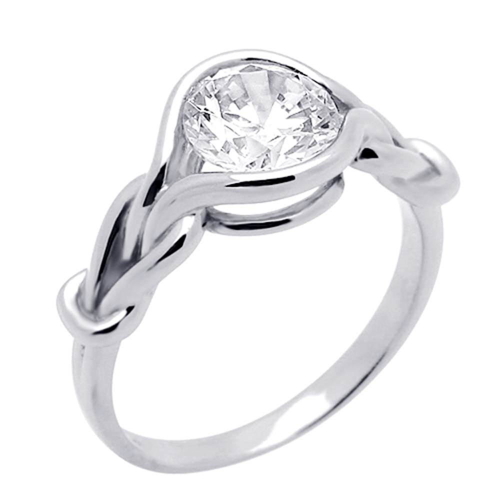 Women Silver 1.25ct CZ Solitaire Celtic Love Knot Band Wedding Engagement Ring