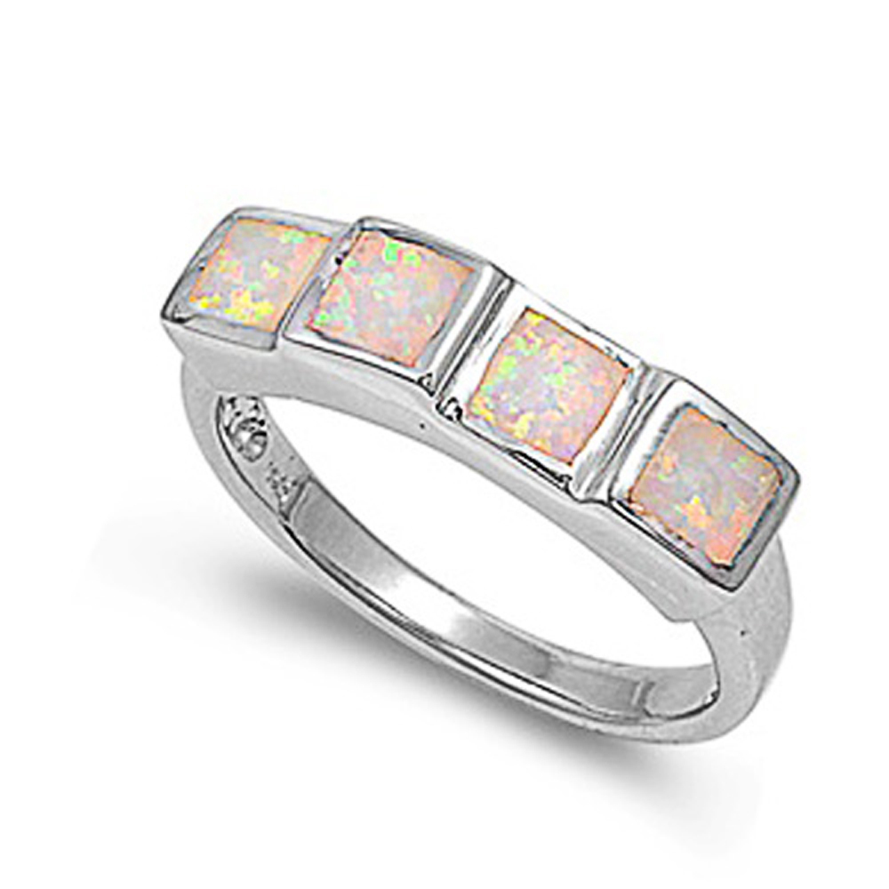 Fine Women 6mm 925 Sterling Silver Simulated White Opal Ladies Ring Band