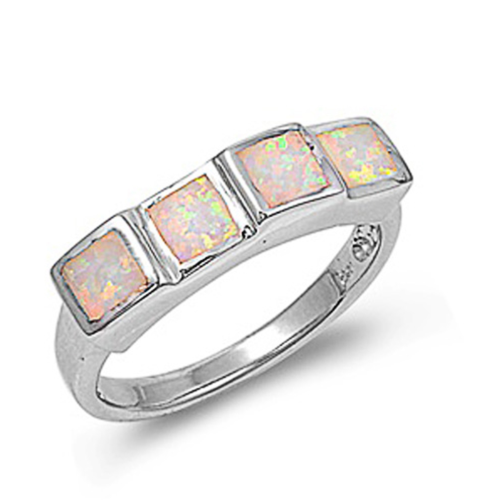 Fine Women 6mm 925 Sterling Silver Simulated White Opal Ladies Ring Band