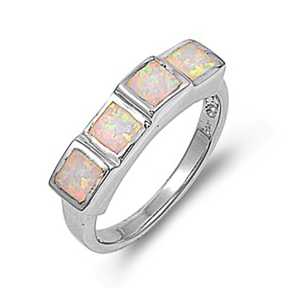Fine Women 6mm 925 Sterling Silver Simulated White Opal Ladies Ring Band