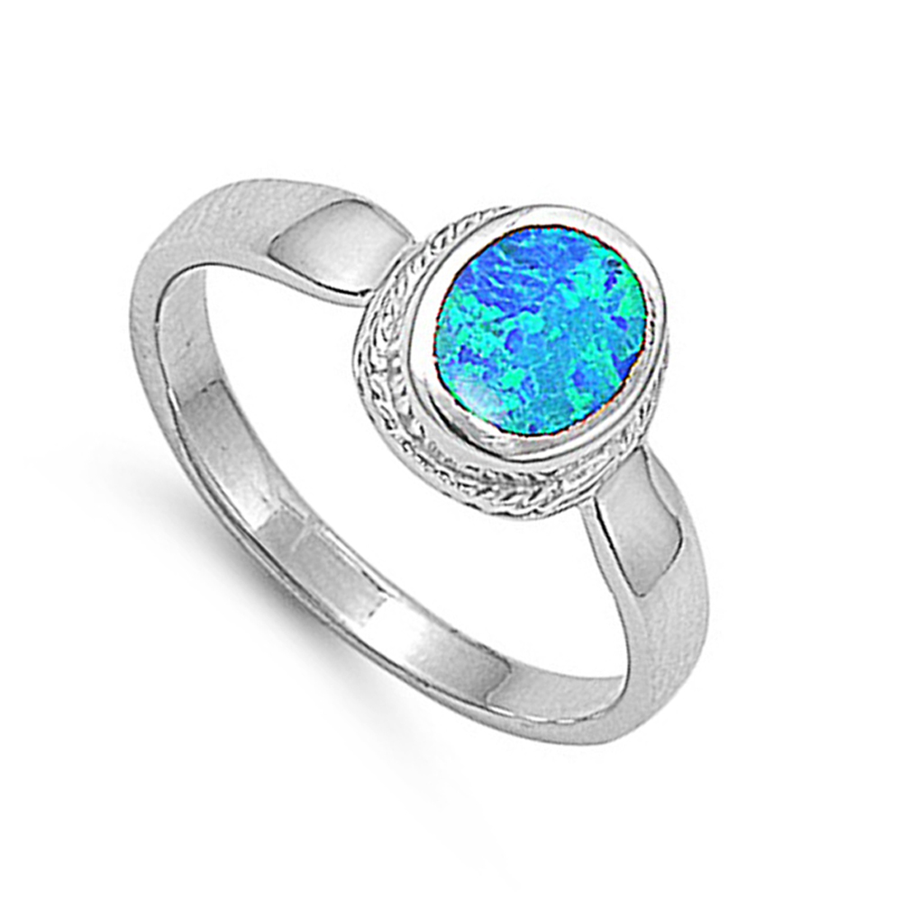 Fine Women 10mm 925 Sterling Silver Simulated Blue Opal Ladies Ring ...