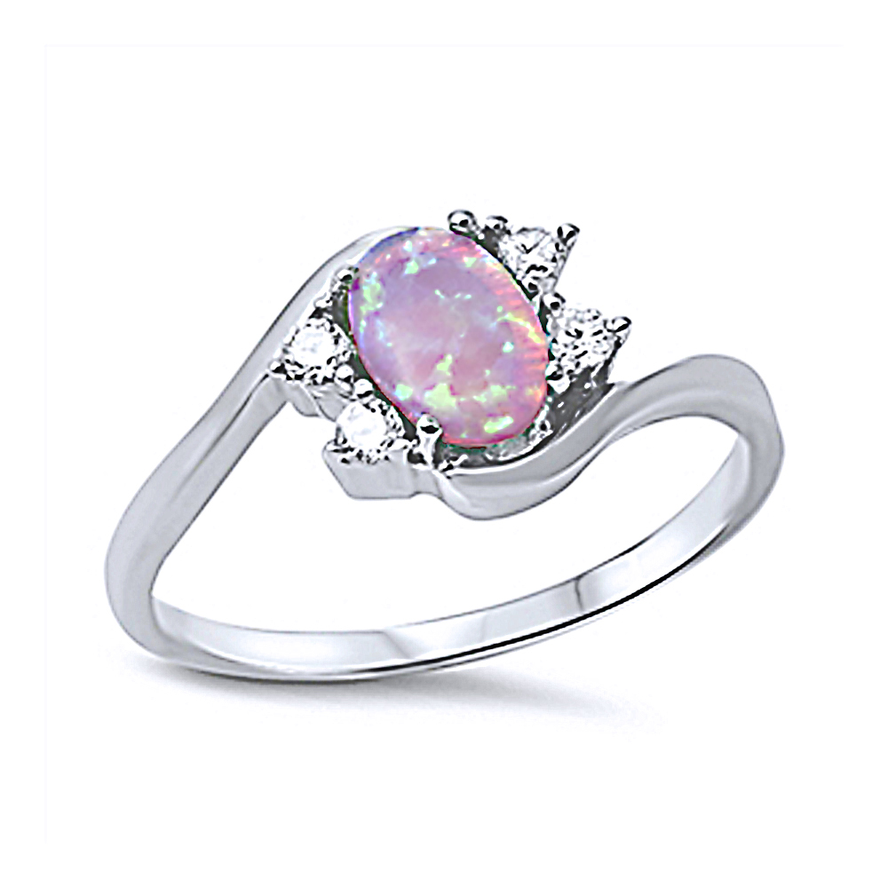 Fine Women 9mm 925 Sterling Silver Simulated Pink Opal Bypass Ladies Ring Band