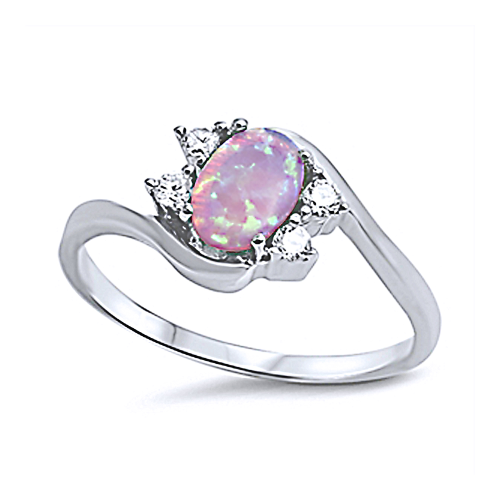 Fine Women 9mm 925 Sterling Silver Simulated Pink Opal Bypass Ladies ...