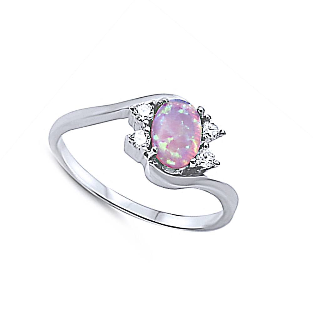 Fine Women 9mm 925 Sterling Silver Simulated Pink Opal Bypass Ladies Ring Band