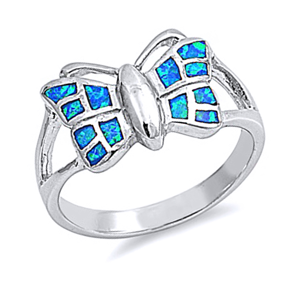 Fine Women 11mm 925 Silver Simulated Blue Opal Butterfly Ladies Ring ...