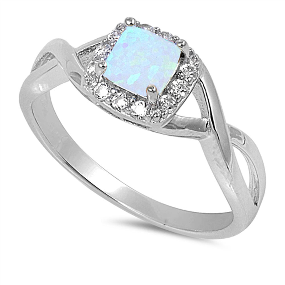  Women  8mm 925 Silver Square White  Opal  CZ Ladies Vintage 