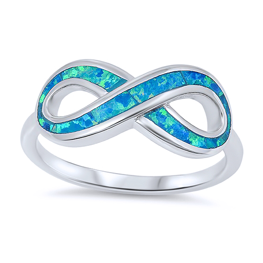 Fine Women 9mm 925 Silver Simulated Blue Opal Infinity Band Ladies Ring Band