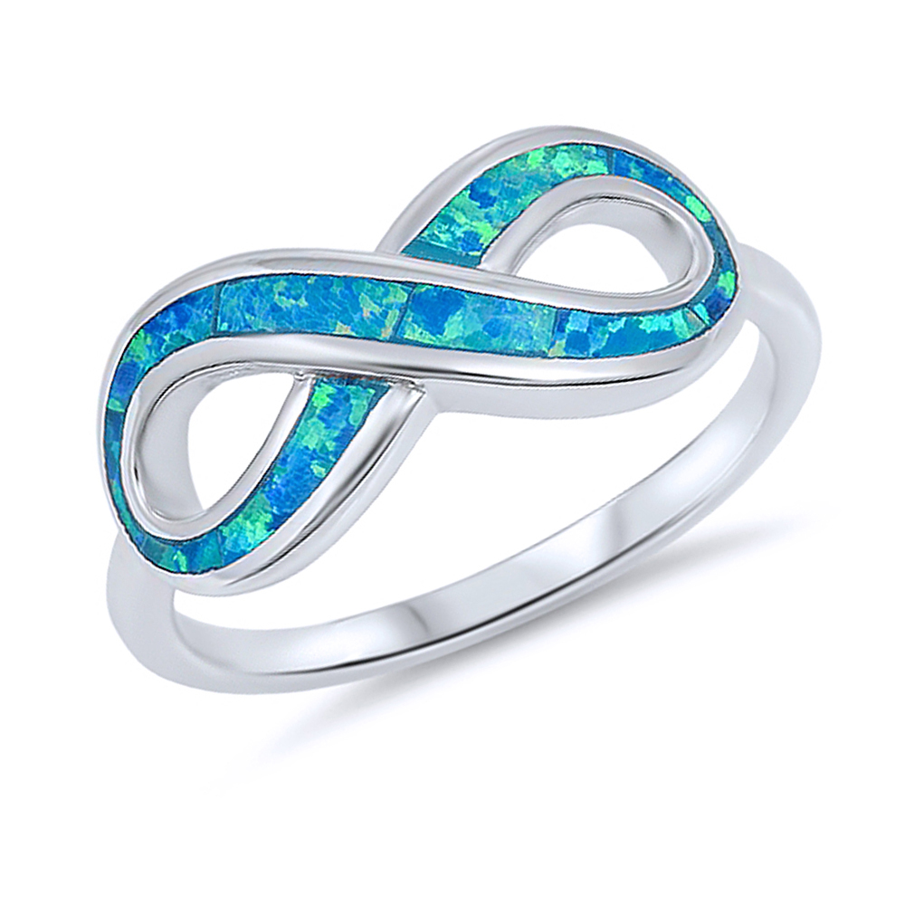 Fine Women 9mm 925 Silver Simulated Blue Opal Infinity Band Ladies Ring Band
