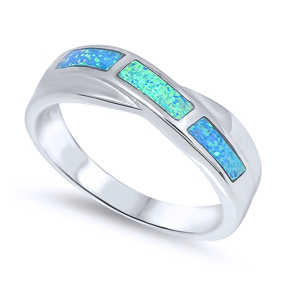 Women 5mm 925 Sterling Silver Blue Opal Band Ladies Vintage Style Ring Band